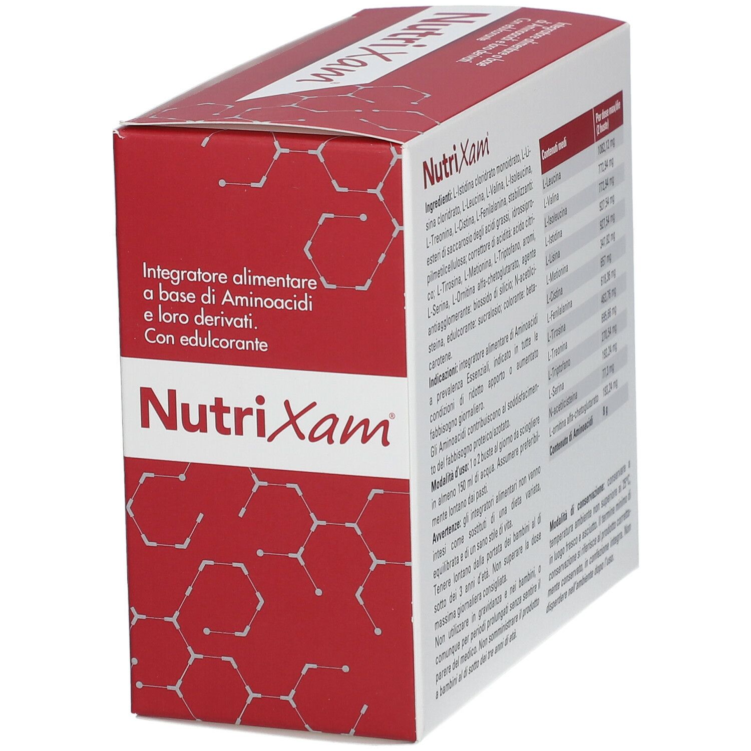 Rote Schachtel mit "Nutrixam"-Logo. Enthält 28 Beutel. "Glutenfrei"-Logo. Marke: NAMED® Natural Medicine.