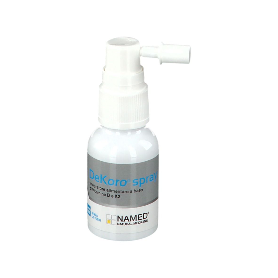 Flacone spray bianco di DeKoro® spray. Con erogatore. Marchio: NAMED® Natural Medicine.