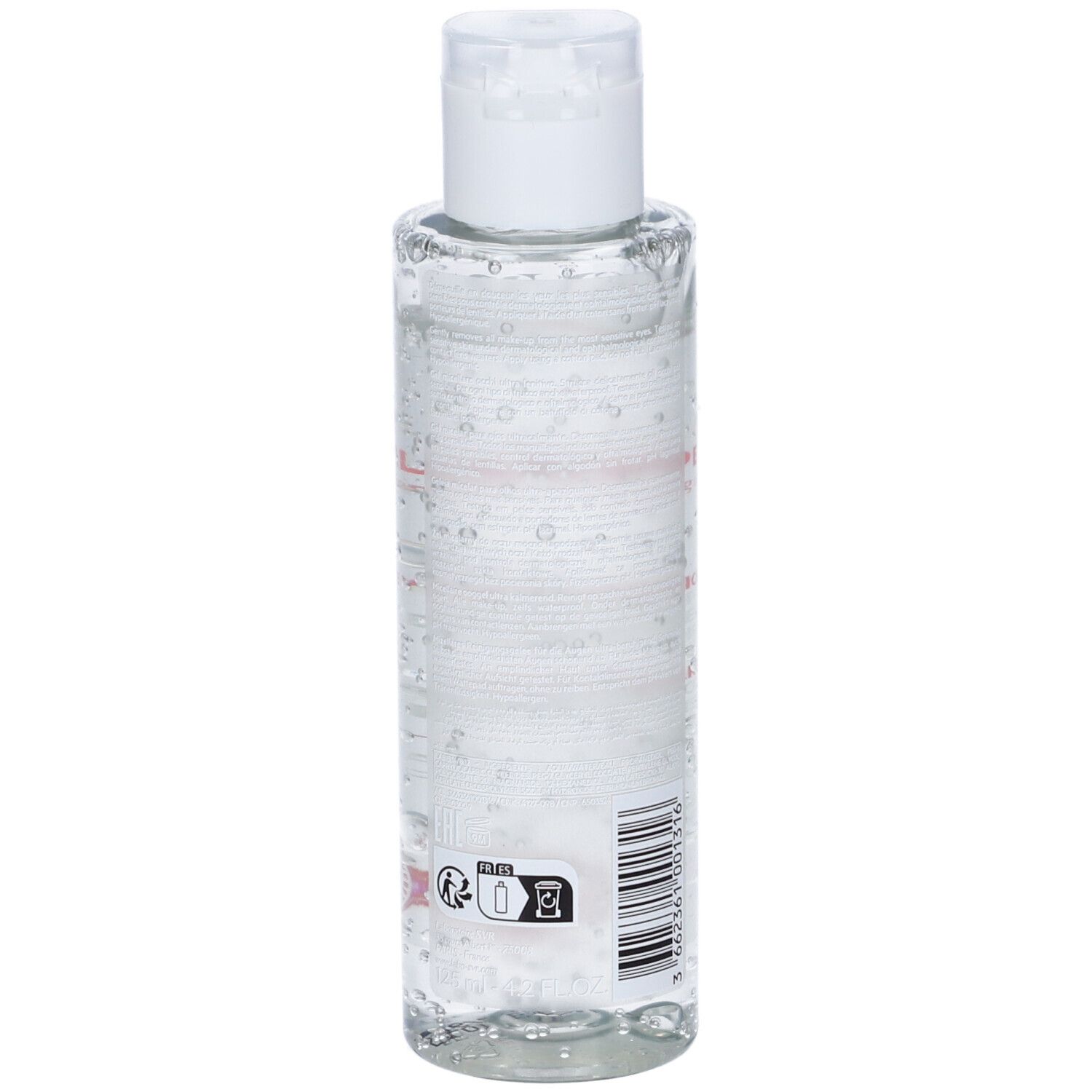 SVR Palpébral by Topialyse. Flacone trasparente con tappo bianco. Nome del prodotto e ingredienti stampati.