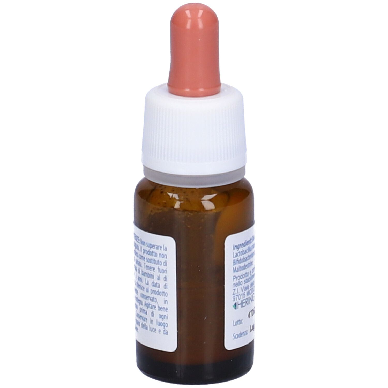 Flacone in vetro marrone con contagocce rosa. Scritta: Prolac Baby gocce, Integratore alimentare, uso orale. Informazioni sul retro.