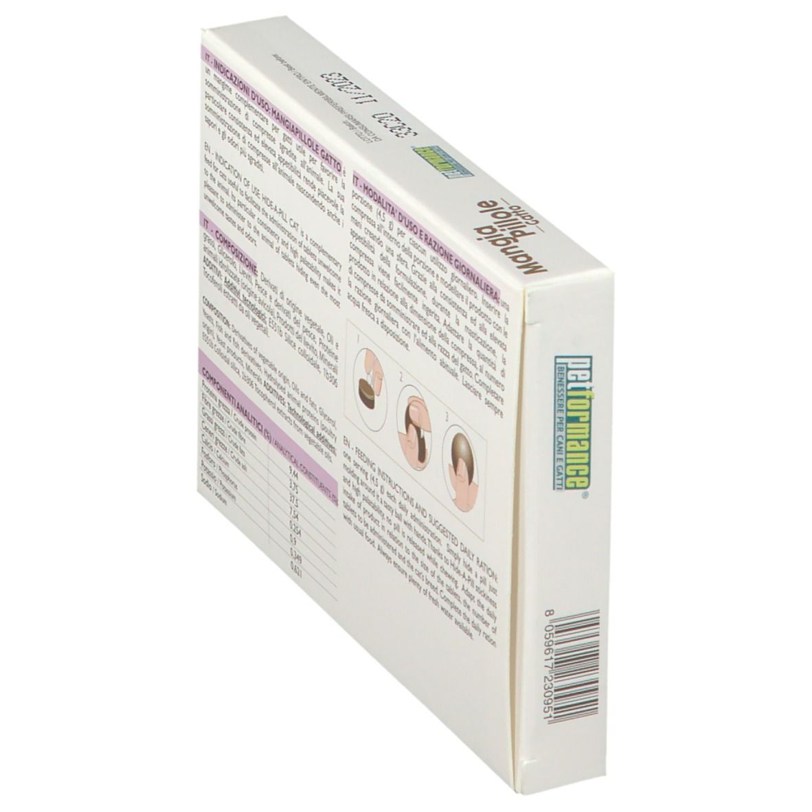 Petformance® Cache-pilules Verpackung. Aufdruck: Mangia Pillole, Katze, Hide a Pill. 6 Einzelportionen.