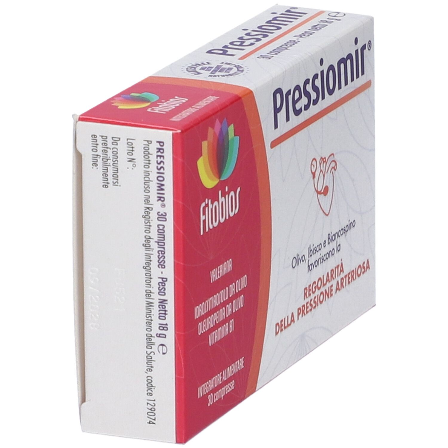 Pressiomir 30 Tabletten Verpackung, Seitenansicht mit Produktinformationen.
