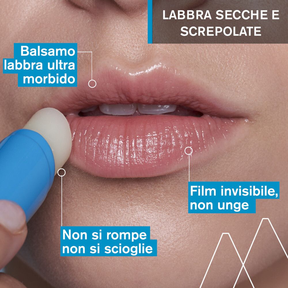 Labbra trattate con lo stick labbra. Balsamo ultra morbido, film invisibile.
