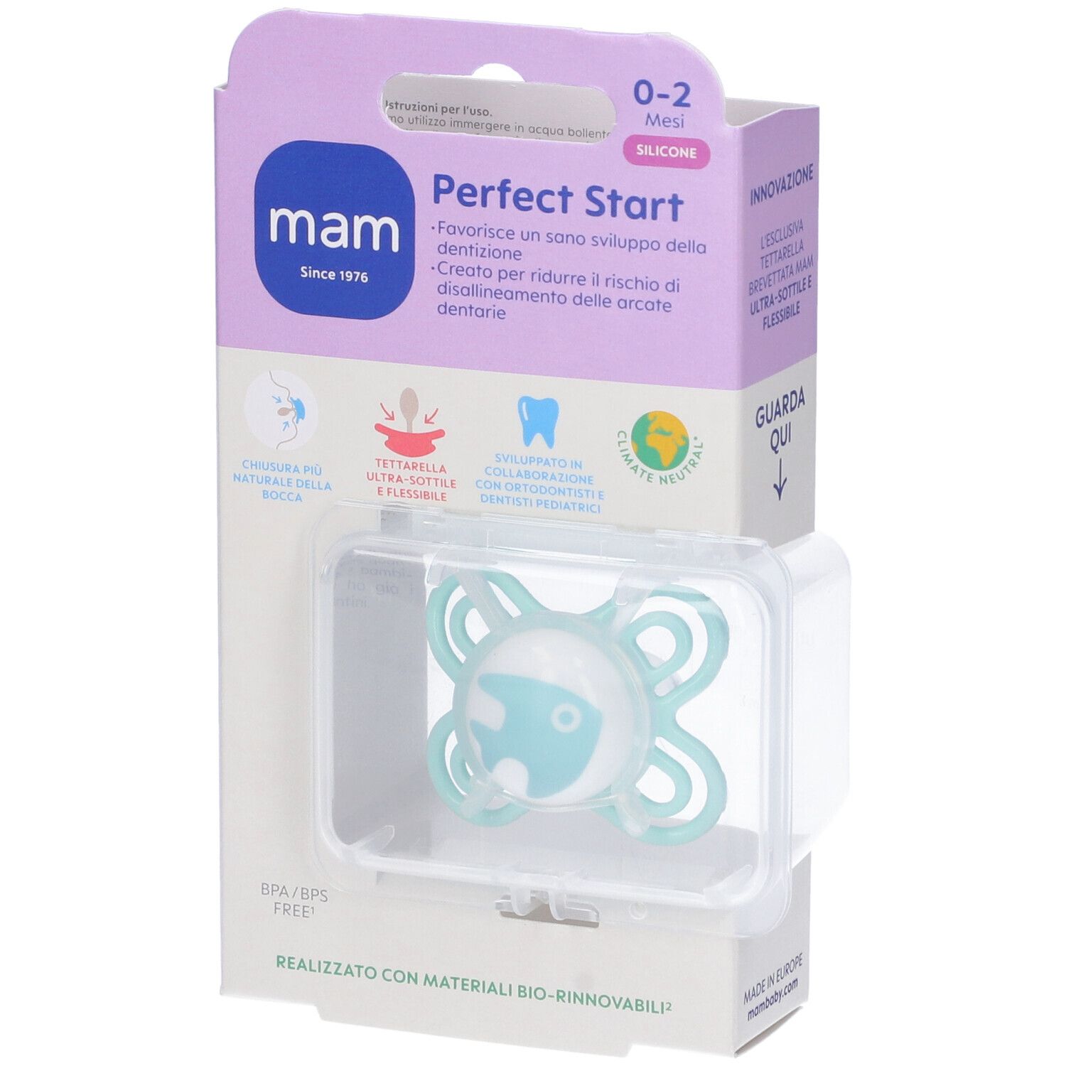 MAM Perfect Start Succhietto in Silicone 0-2 Mesi Colore Azzurro
