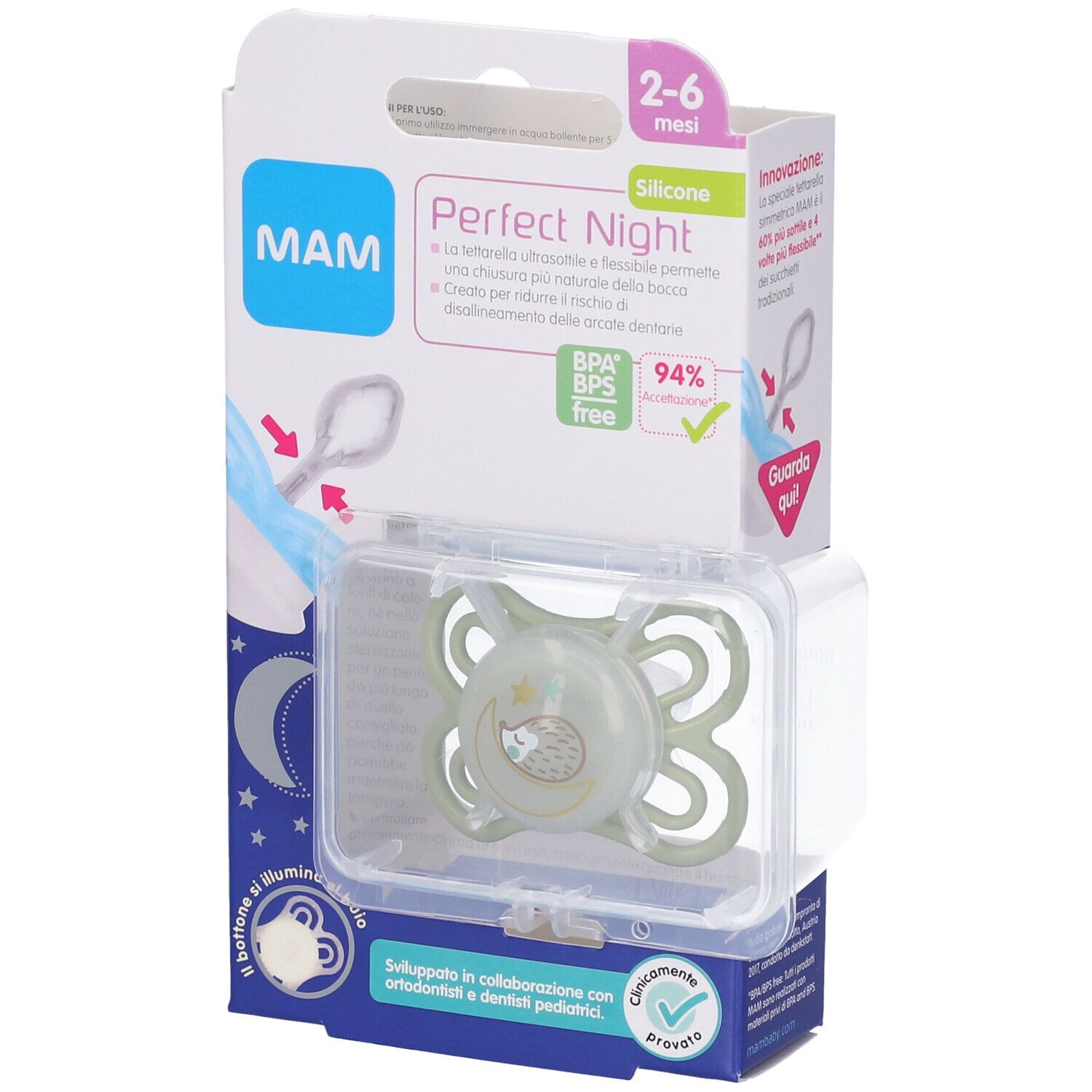 MAM Perfect Night Succhietto in Silicone 2-6 Mesi