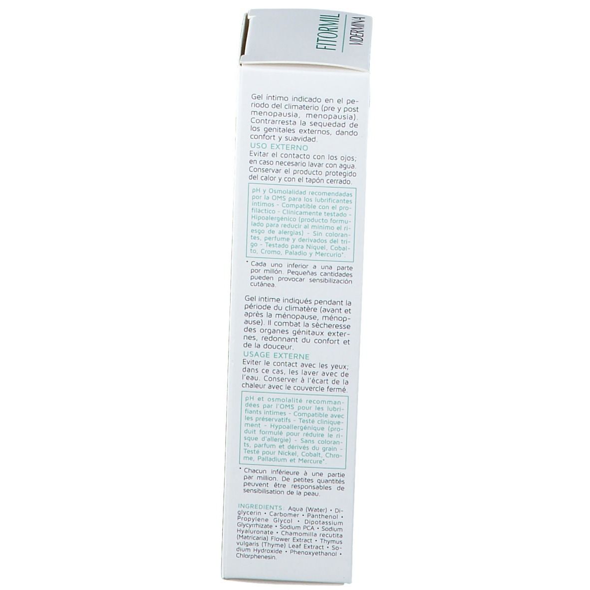 Schachtelrückseite. Text in mehreren Sprachen. 30 ml. pH-Wert. Inhaltsstoffe. Nur zur äußeren Anwendung.