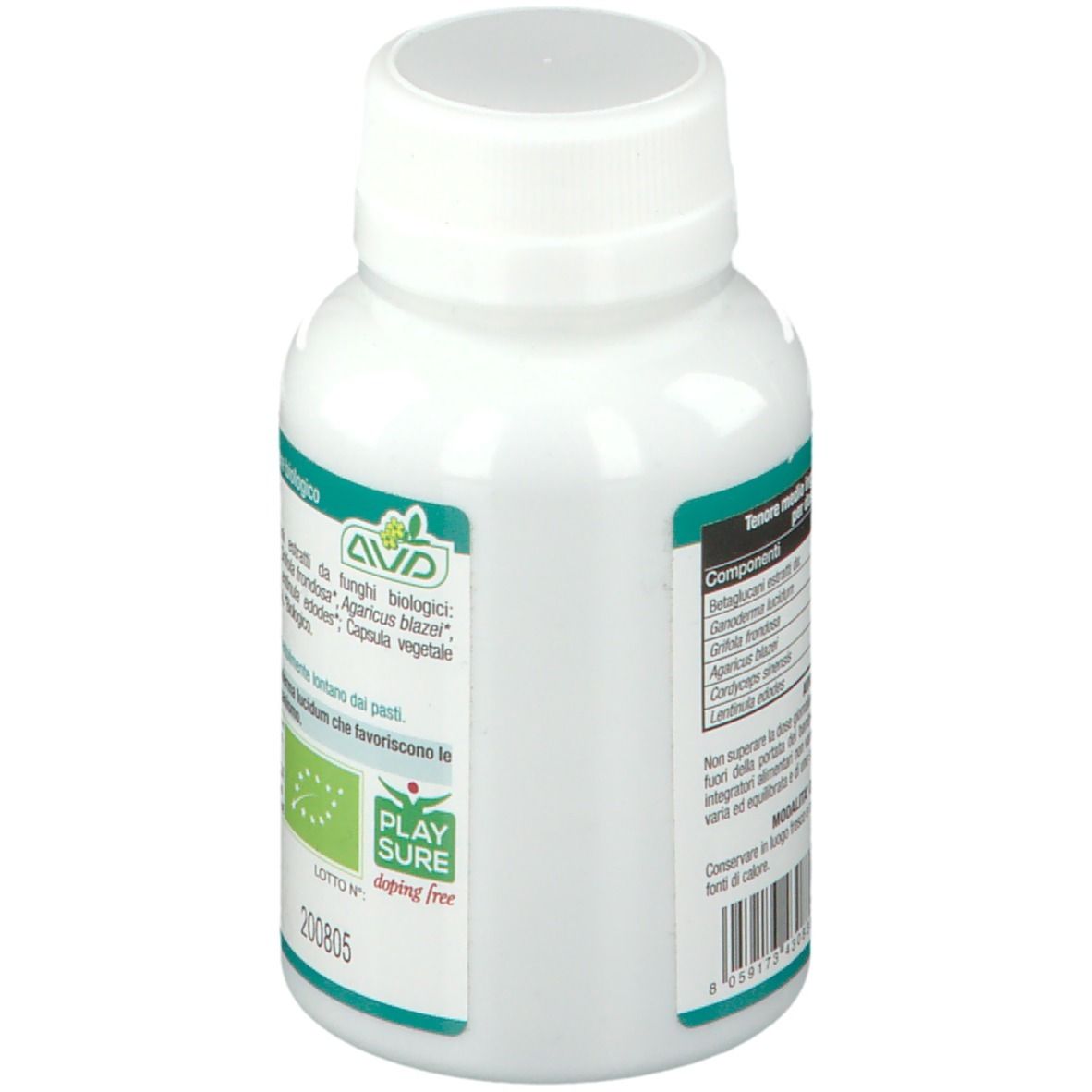 Flacone bianco con capsule. Retro con ingredienti e marchio bio. Scritta: Micotherapy U-CARE.