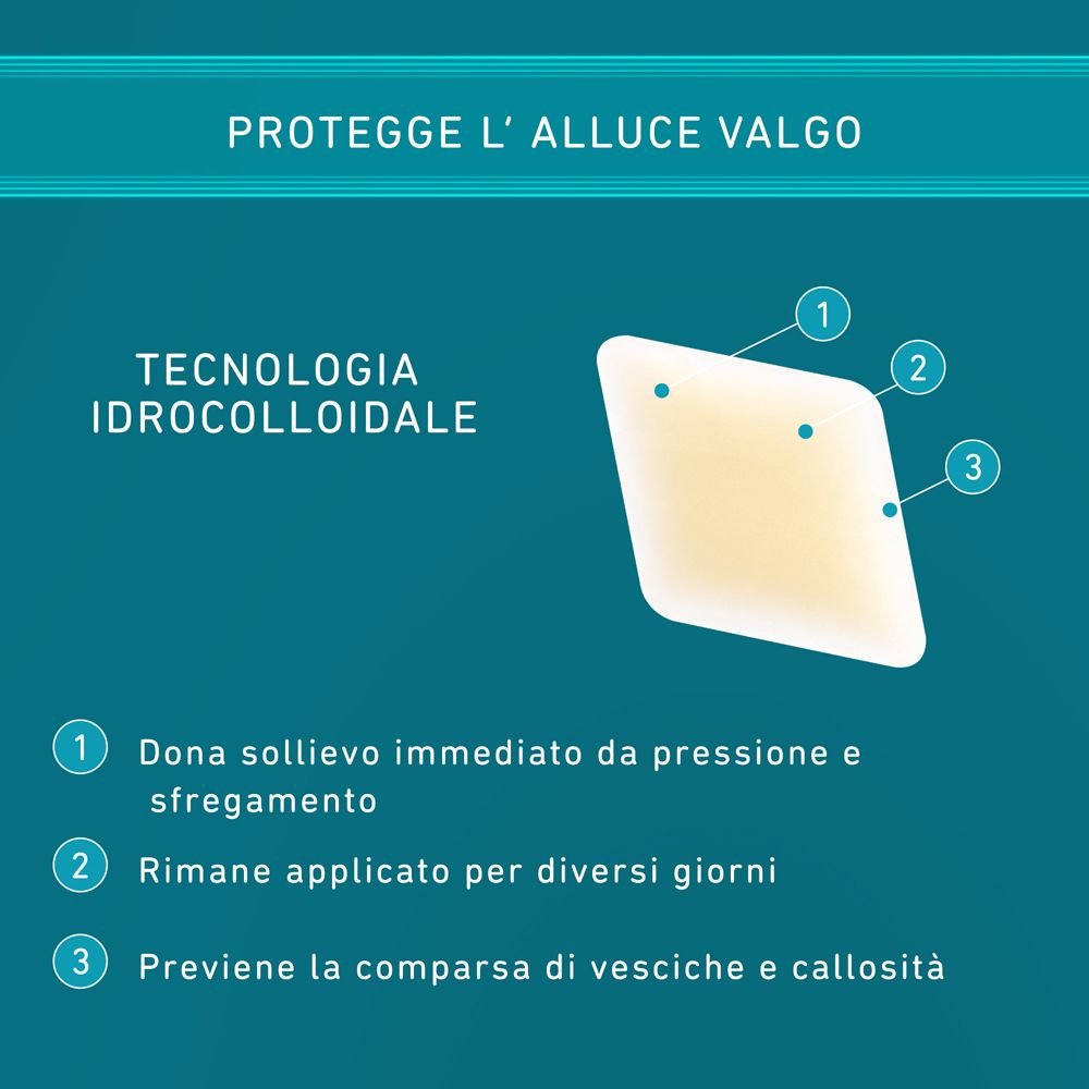 Cerotto COMPEED® per alluce valgo. Caratteristiche: allevia la pressione, dura per giorni, previene le vesciche.