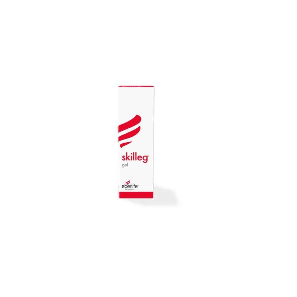 Scatola bianca con logo rosso e scritta "skilleg gel". Marchio: eberlife.