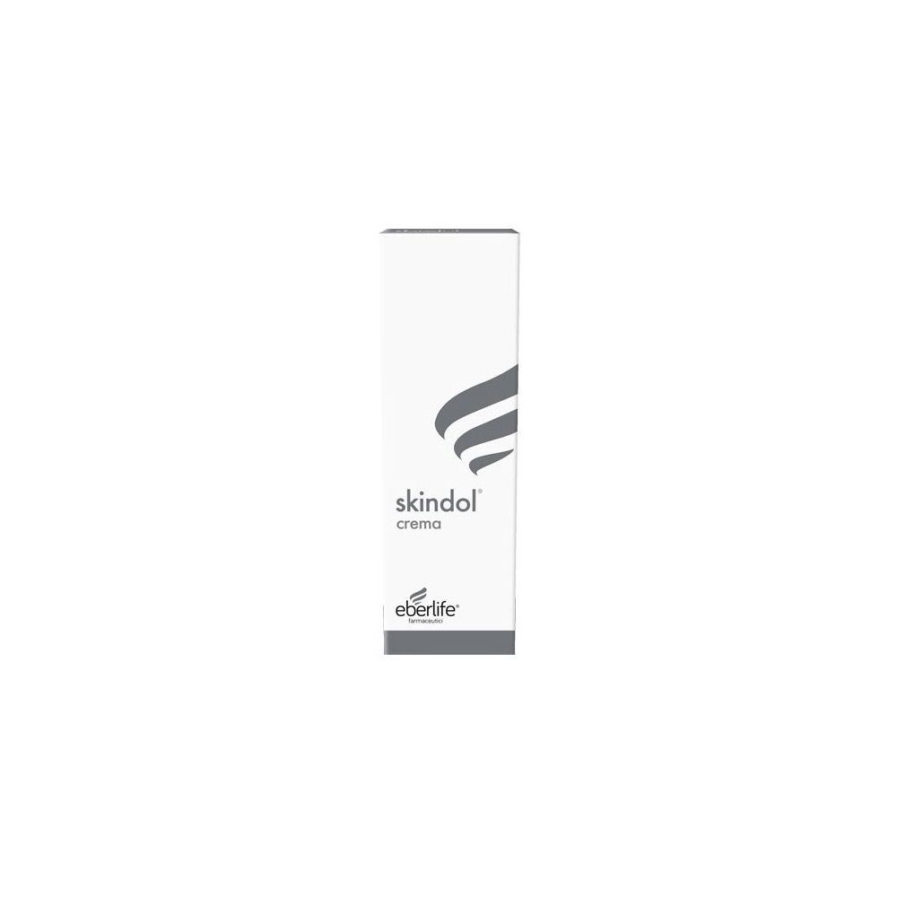 Scatola bianca con nome e logo del prodotto. Elemento di design grigio. Marchio Eberlife.