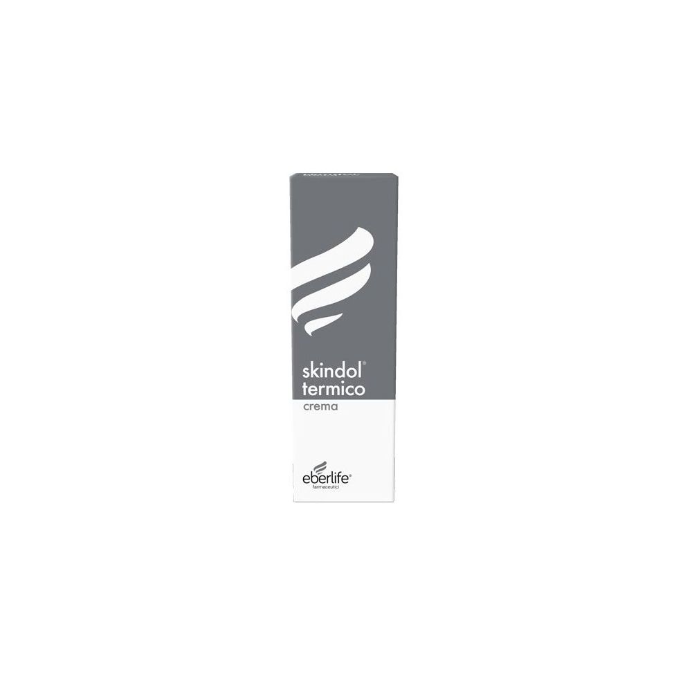 Scatola grigia con logo bianco e scritta Skindol Termico. Marchio Eberlife.