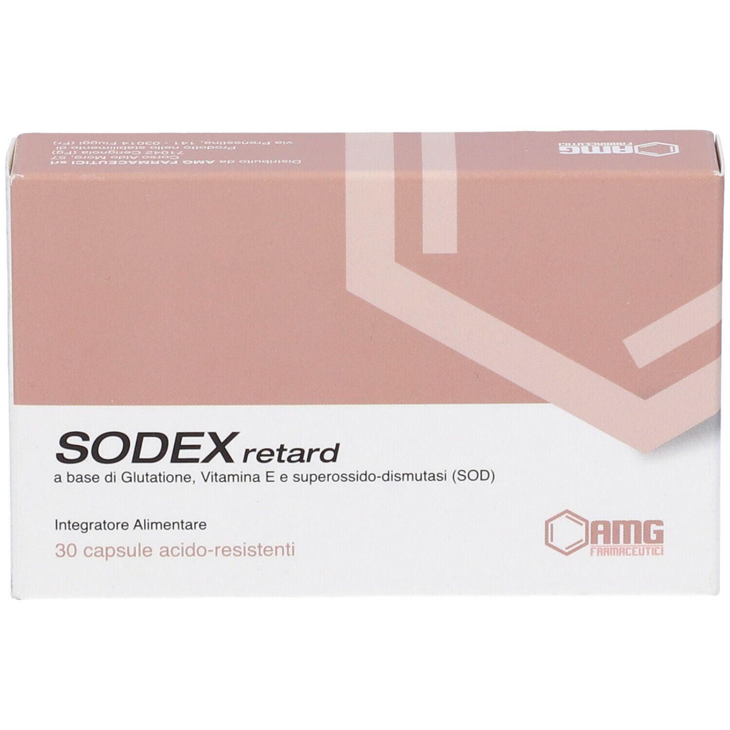 Retro della confezione SODEX retard. Contiene informazioni sugli ingredienti e l'uso.