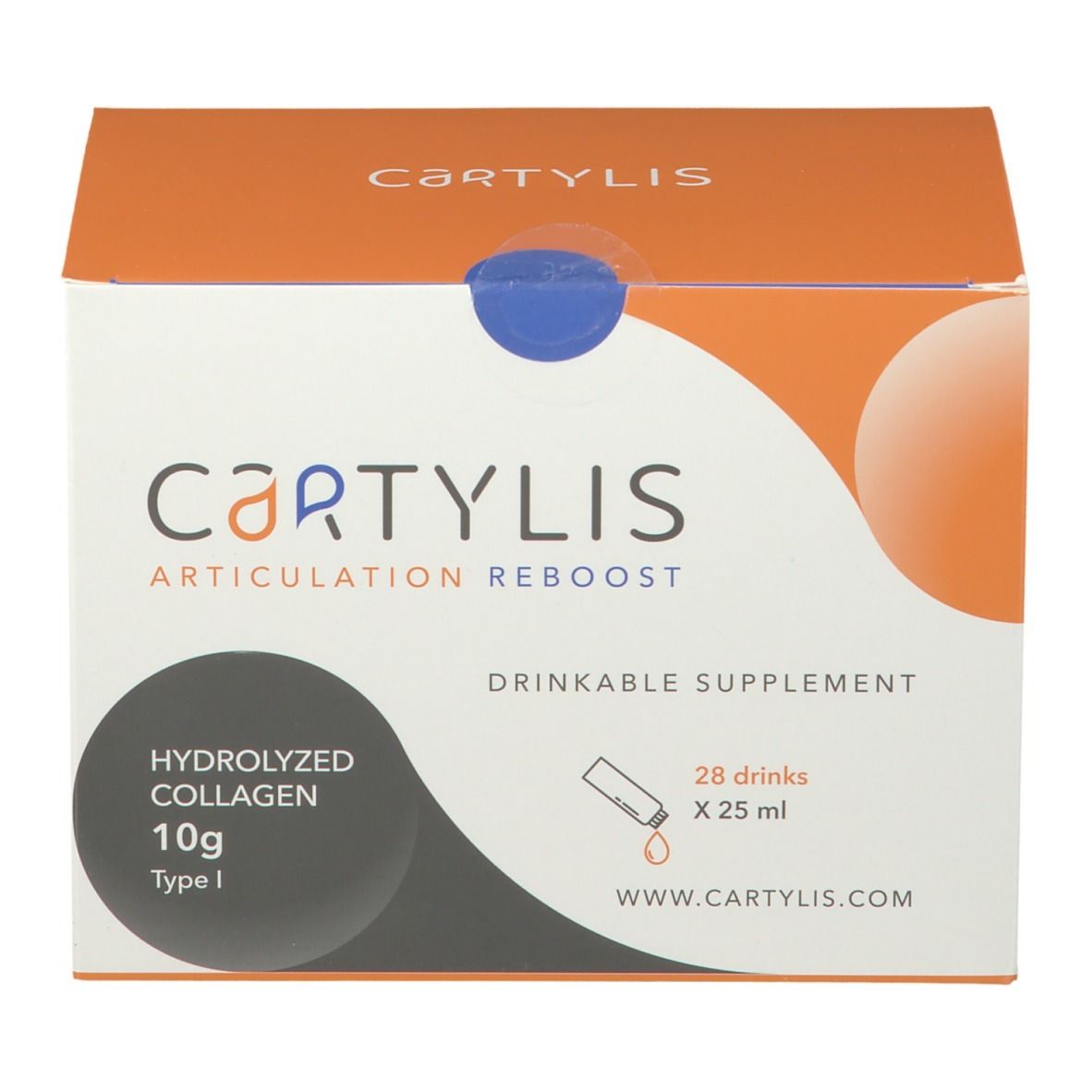 Boîte CARTYLIS, Articulation Reboost. Contient 28 boissons avec collagène hydrolysé. 10g Type I.