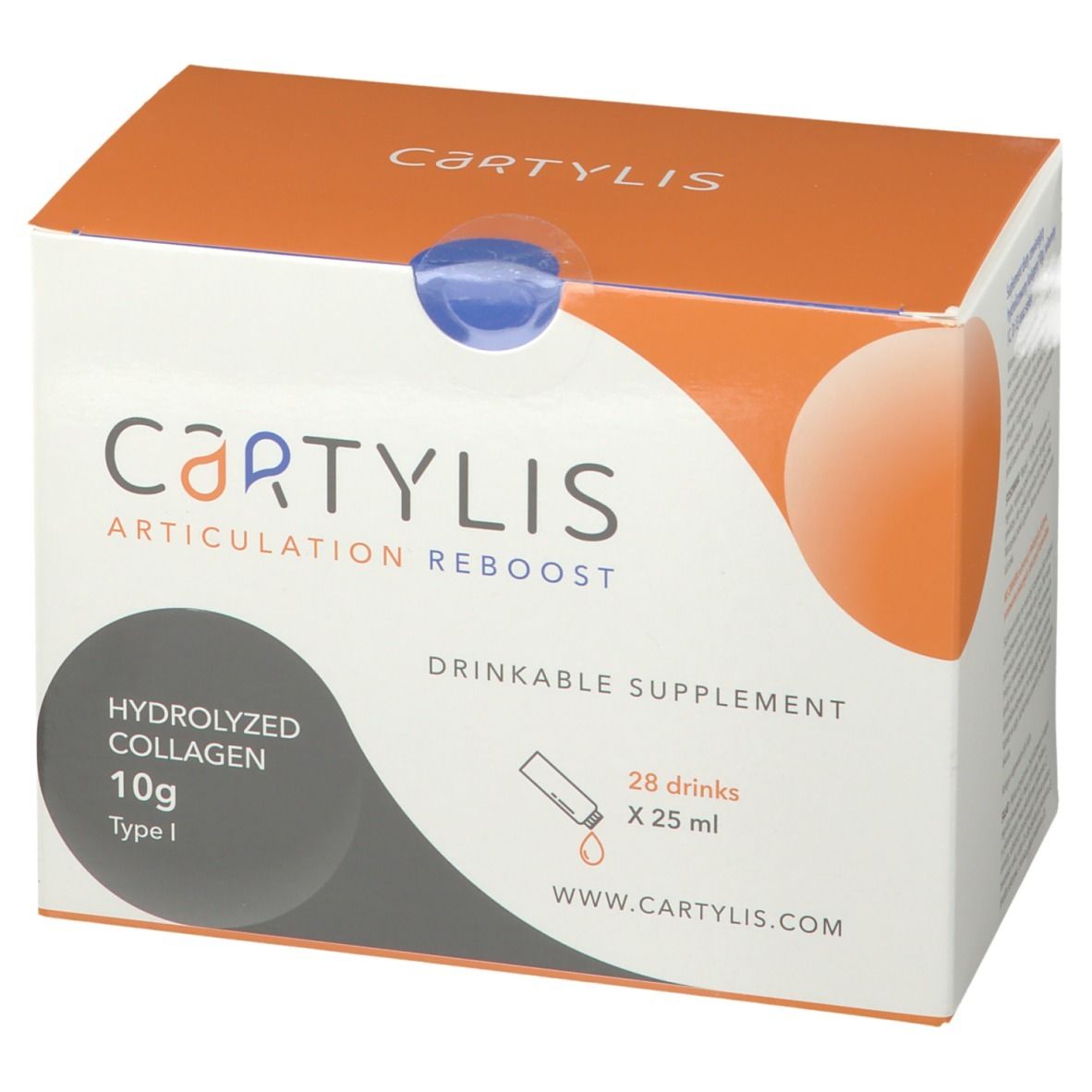 Boîte CARTYLIS, Articulation Reboost. Contient 28 boissons avec collagène hydrolysé. 10g Type I.