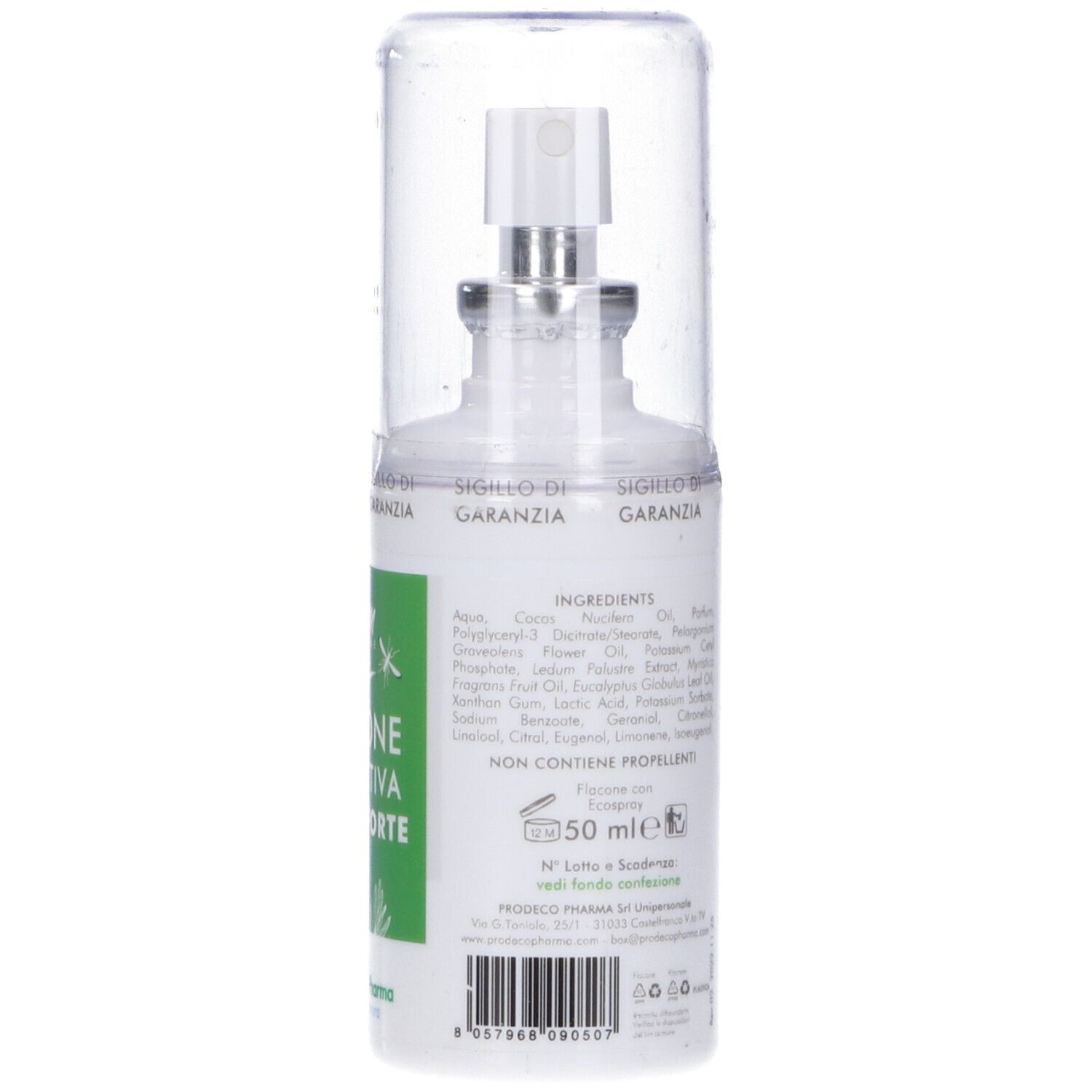 Ledum The Wall Lozione Protettiva Pocket Forte. Flacone bianco con vaporizzatore e cappuccio trasparente. Ingredienti.