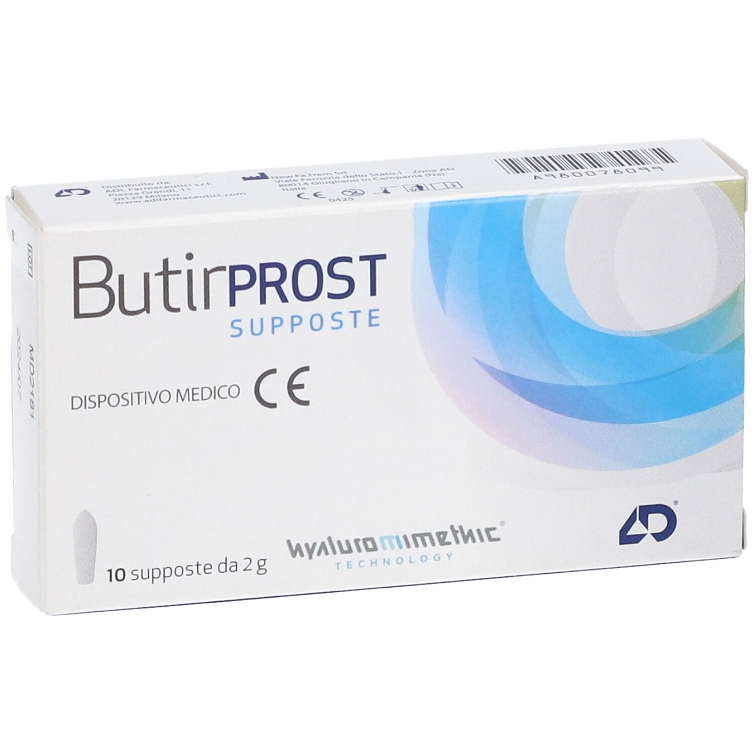 Scatola Butirprost Supposte, 10 pezzi. Dispositivo medico. Tecnologia all'acido ialuronico.