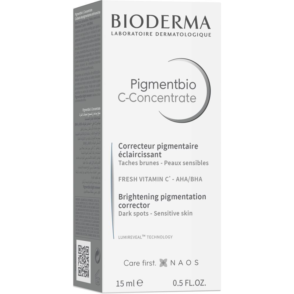 BIODERMA Pigmentbio C-Concentrate. Confezione bianca con informazioni. 15 ml.