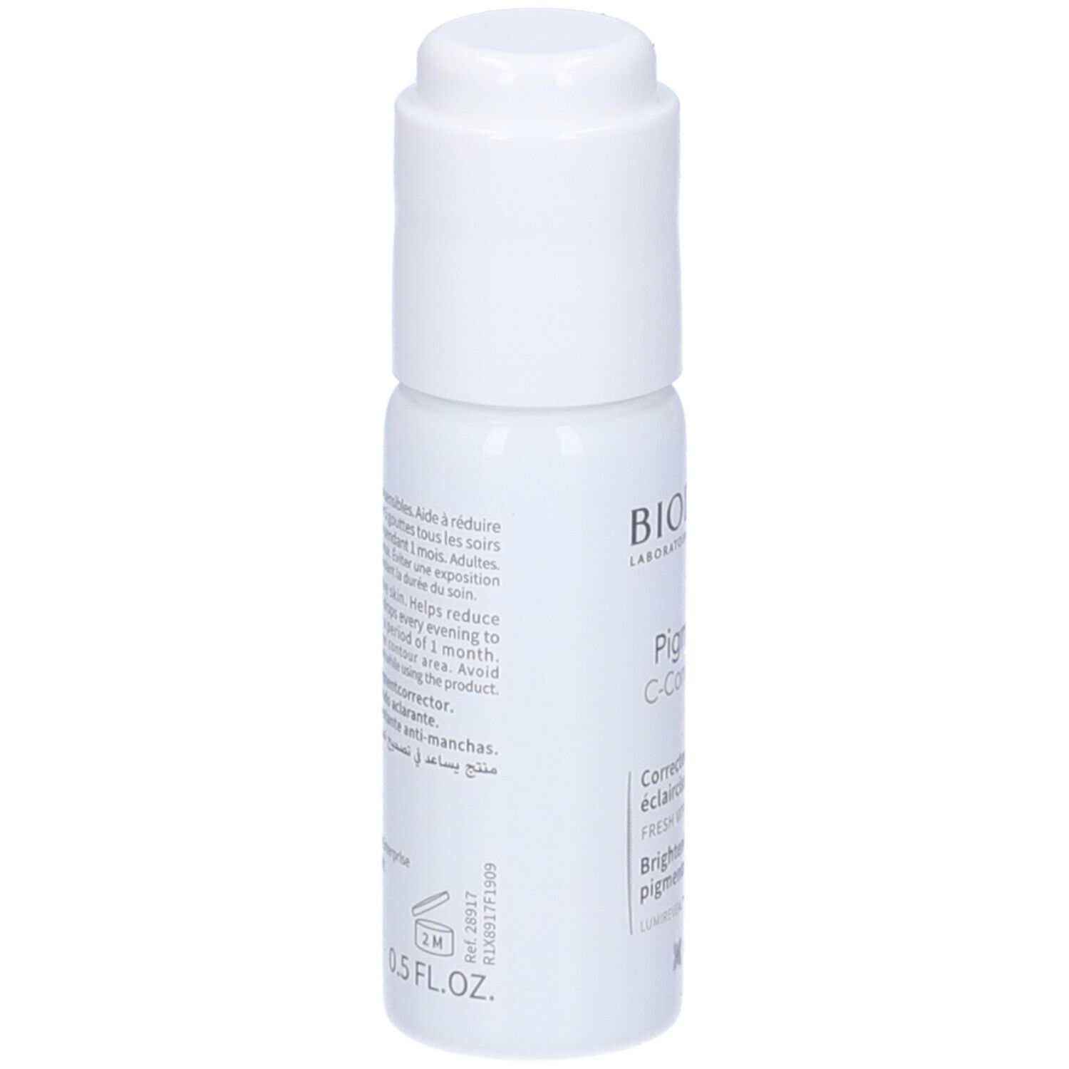 BIODERMA Pigmentbio C-Concentrate. Flacone bianco con dosatore. Informazioni prodotto.