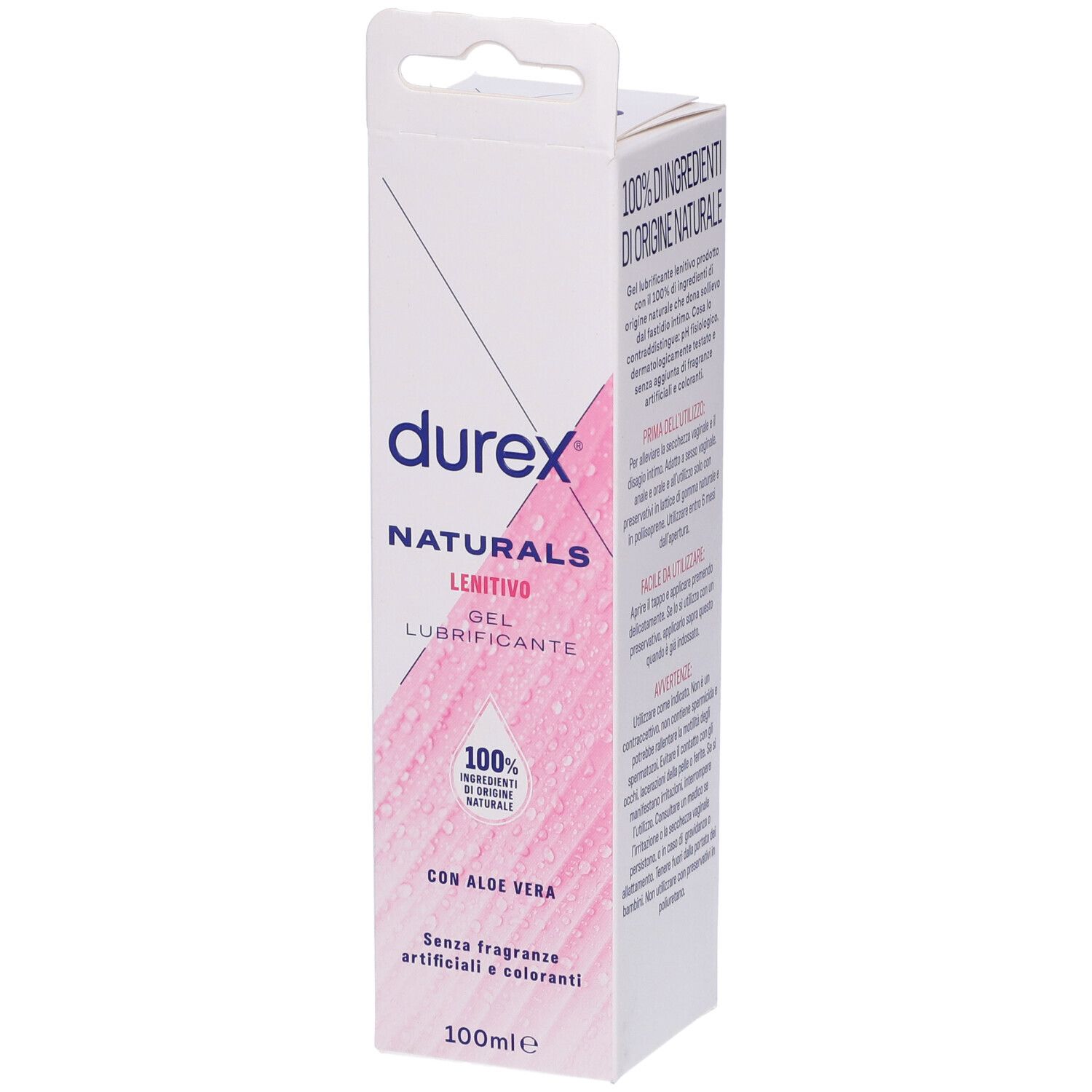 Durex Naturals Gel in Verpackung. Rosa Design. Aufschrift: 100% Inhaltsstoffe natürlichen Ursprungs. Mit Aloe Vera.