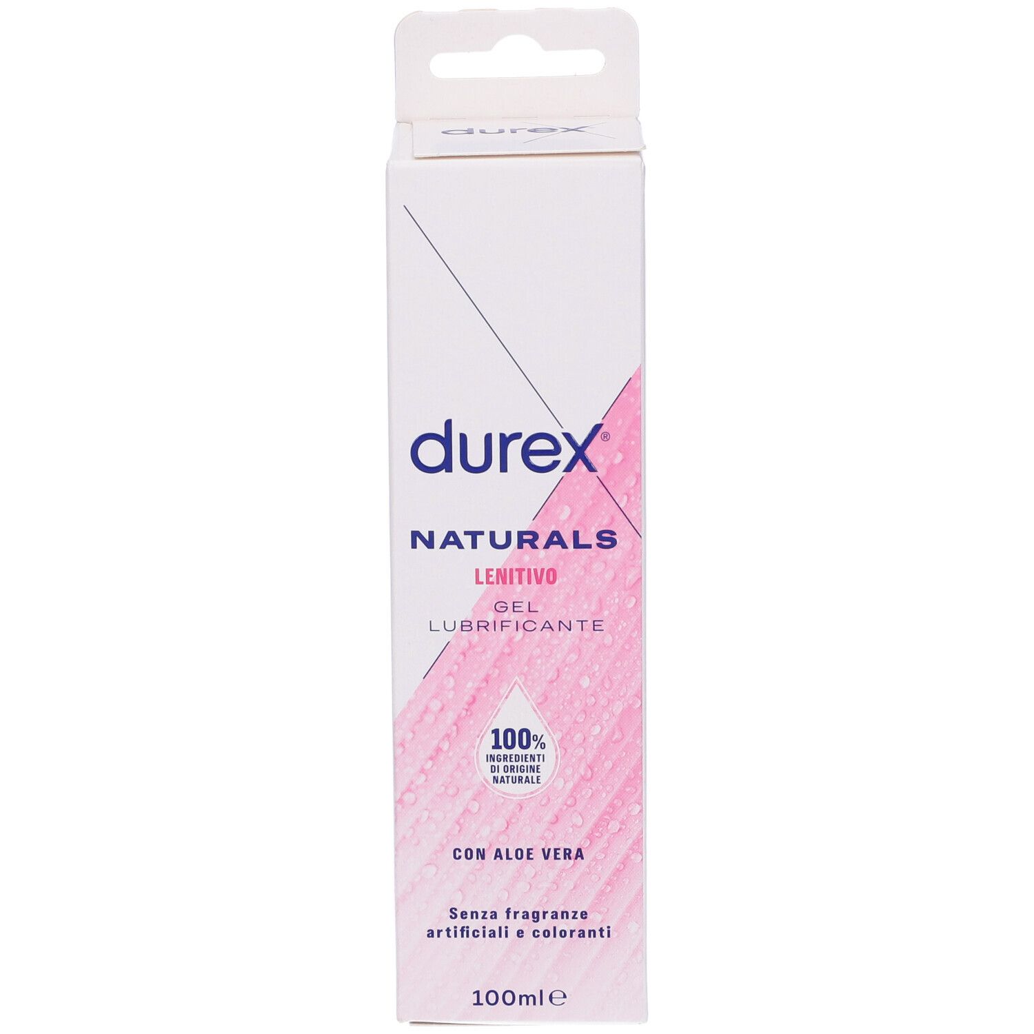 Durex Naturals Gel Verpackung. Rosa Design. Aufschrift: 100% Inhaltsstoffe natürlichen Ursprungs. Mit Aloe Vera.