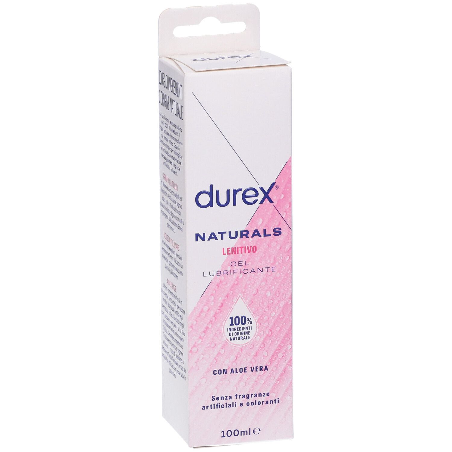 Durex Naturals Gel Verpackung. Rosa Design. Aufschrift: 100% Inhaltsstoffe natürlichen Ursprungs. Mit Aloe Vera.