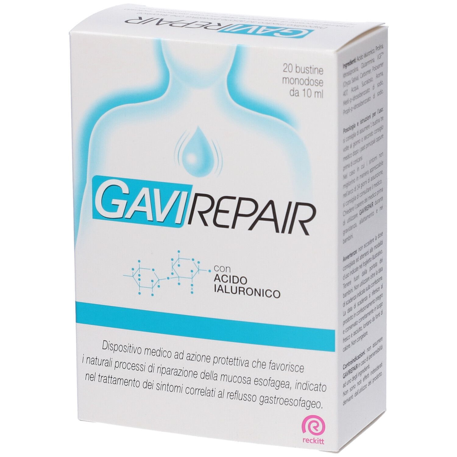 Kartonverpackung mit Produktnamen und Inhaltsstoffen. Enthält 20 Einzelbeutel. Medizinprodukt.