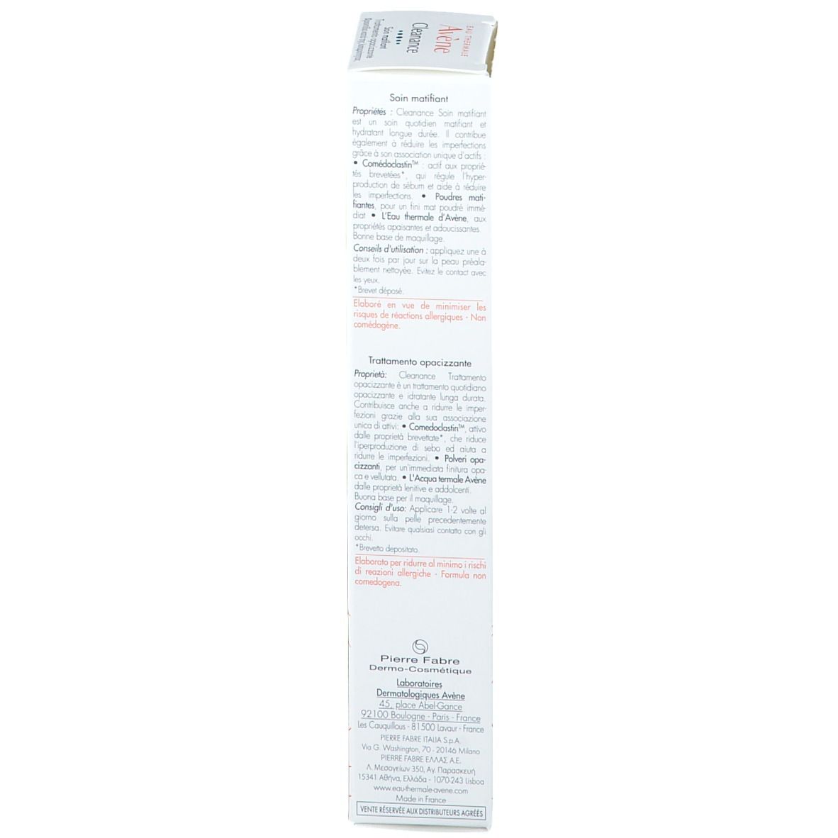 Verpackung. Text in mehreren Sprachen. Herstellerinformationen. Produktname und Marke.