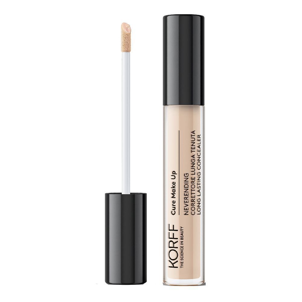 Flacone correttore con applicatore. KORFF Cure Make Up a lunga tenuta. Colore chiaro. Tappo nero.