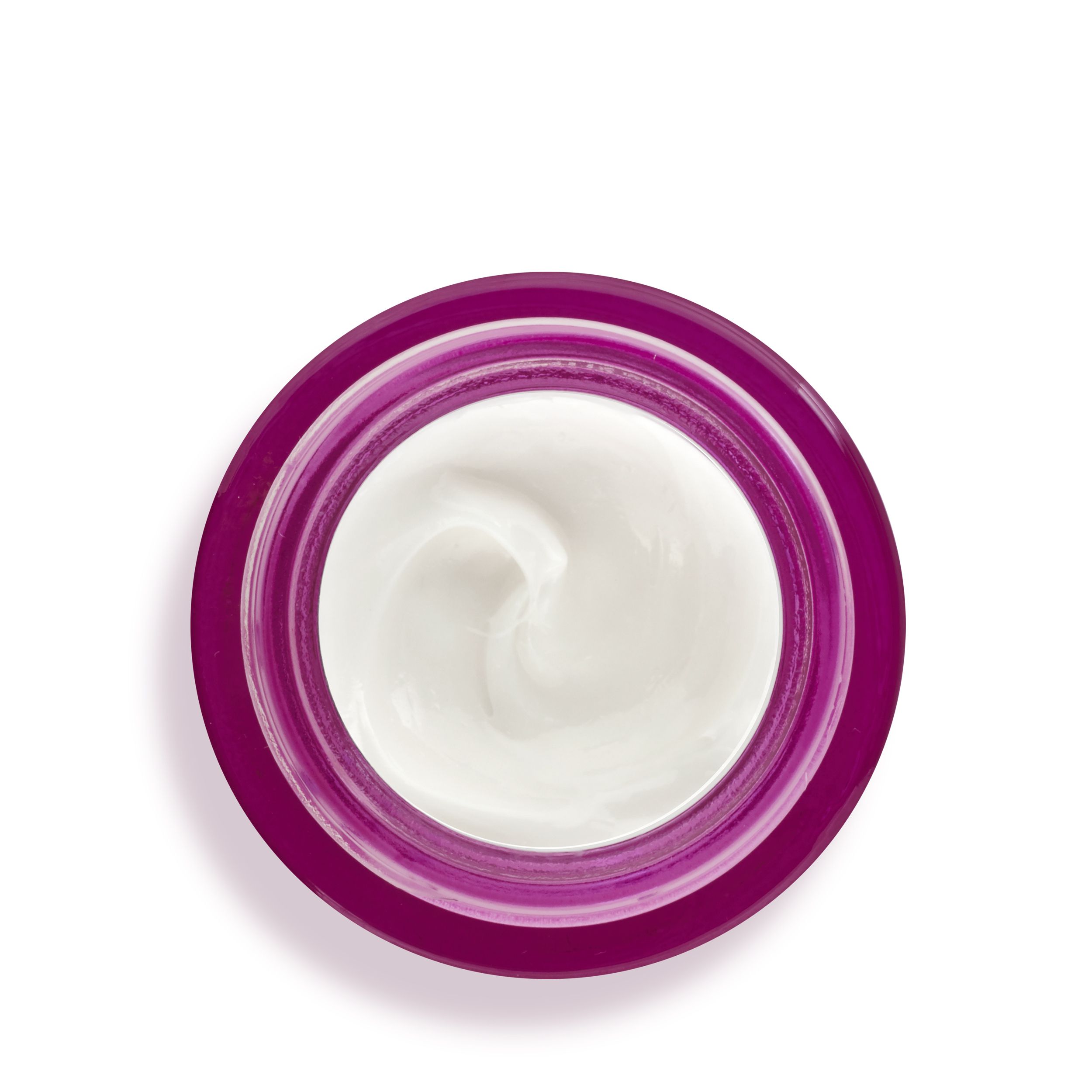 KORFF 3D Sculpt Lippenpflege-Tiegel, Draufsicht. Weiße Creme im Tiegel. Rosa Glas.