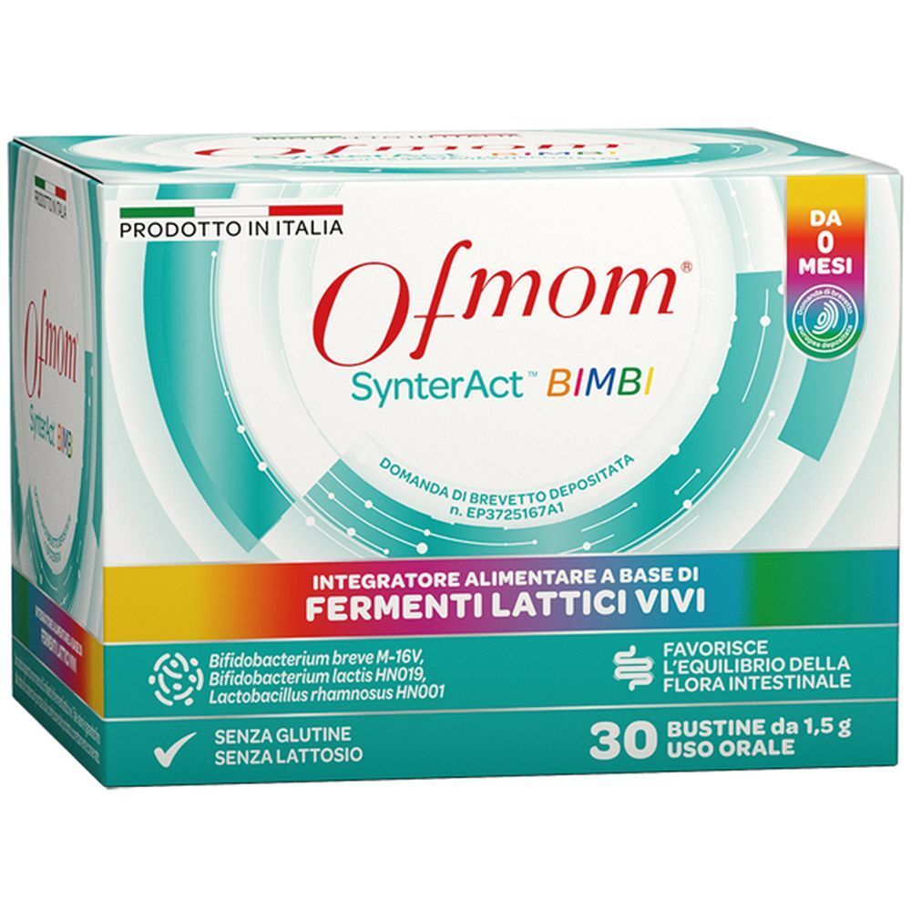 Ofmom SynterAct Bimbi Packung. Enthält 30 Beutel. Gluten- und laktosefrei. Hergestellt in Italien.