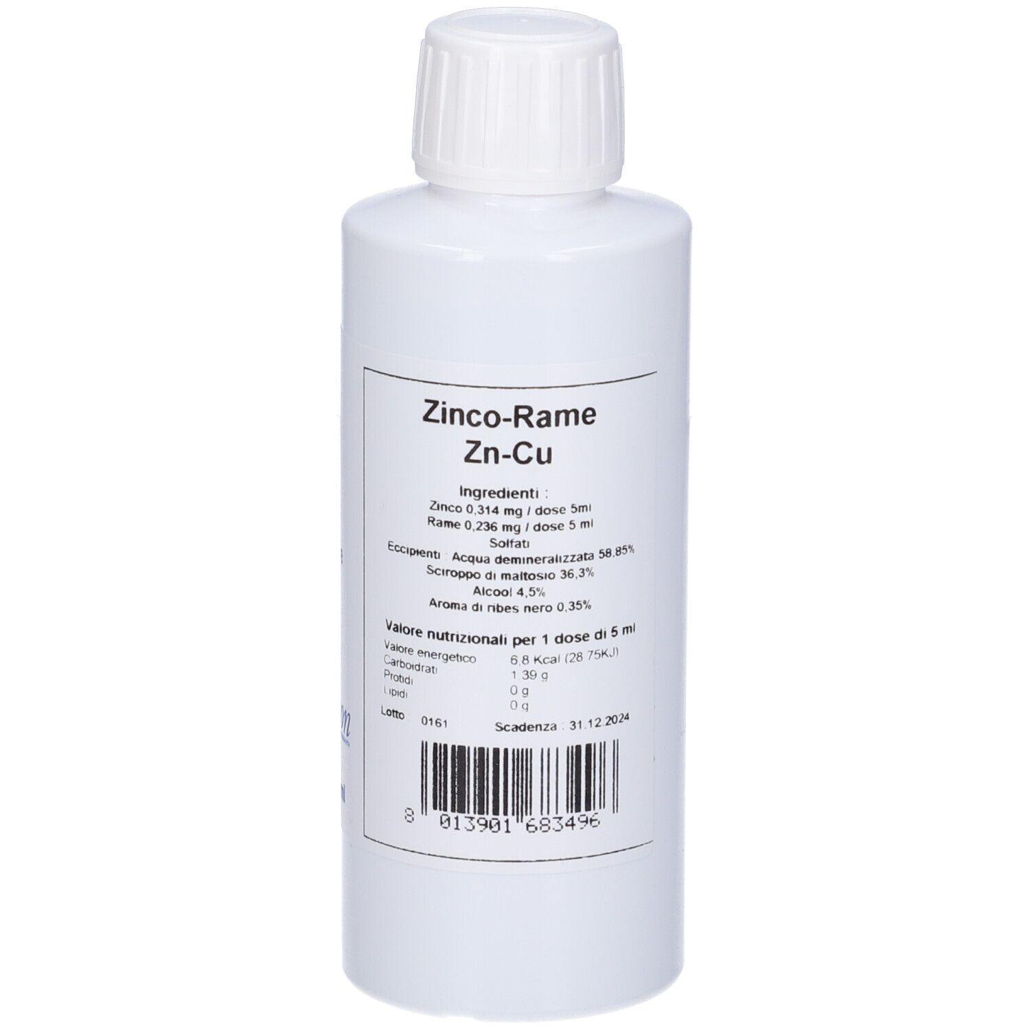 Flacone bianco con tappo bianco. Scritta: Catalitic. Etichetta con ingredienti e informazioni nutrizionali. Codice a barre.