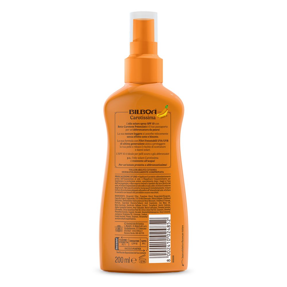 Bilboa Carotissima Olio Solare Spray Spf 10 Con Beta Carotene