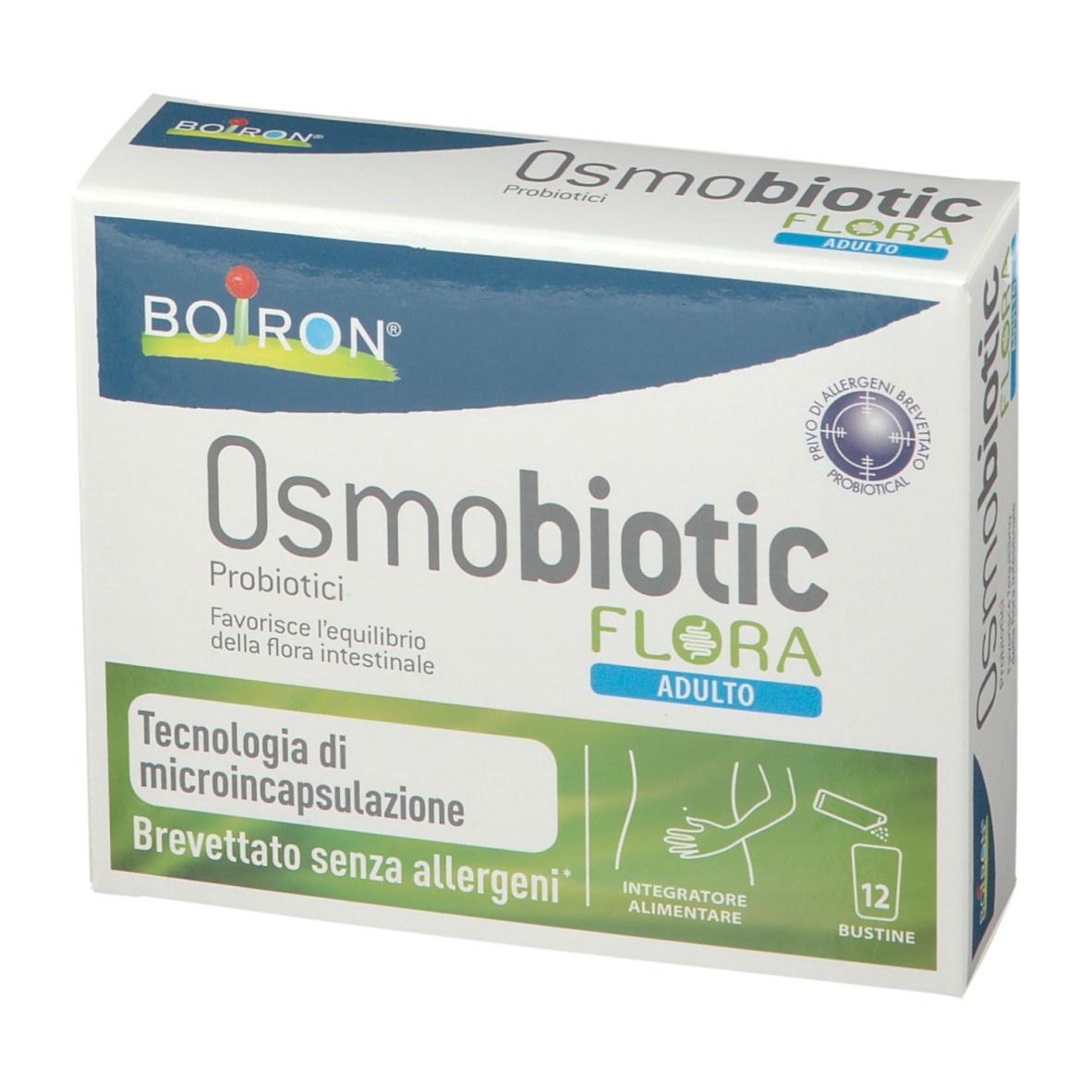 Scatola BOIRON Osmobiotic Flora Adulto. Nome e logo del prodotto ben visibili.