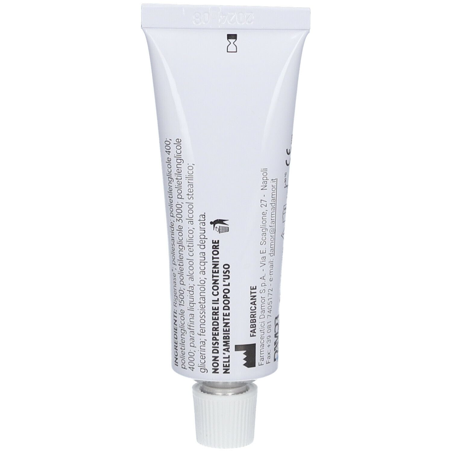 Retro del tubo -Fitostimoline PLUS Crema-. Testo: Ingredienti, informazioni produttore.