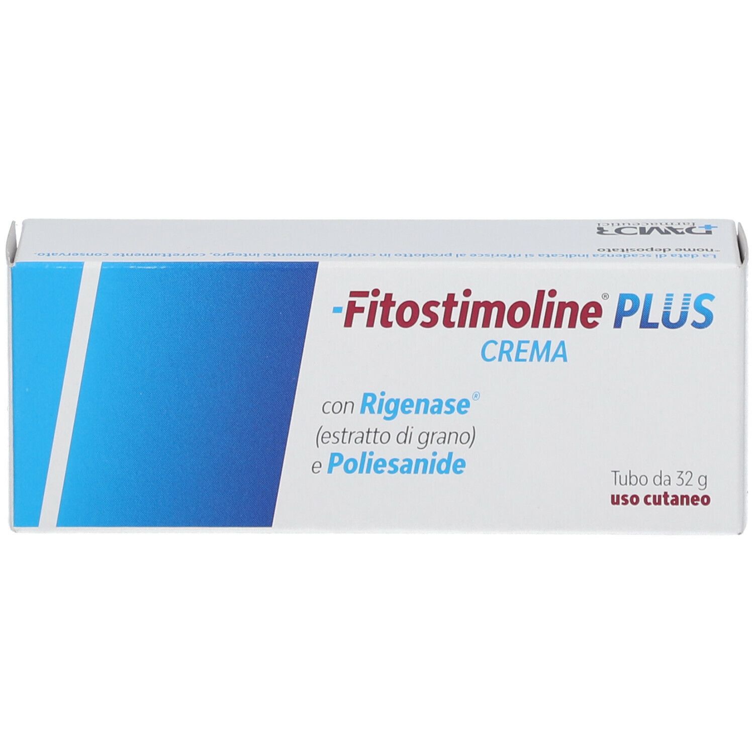 Scatola -Fitostimoline PLUS Crema-. Testo: con Rigenase (estratto di grano) e Poliesanide.