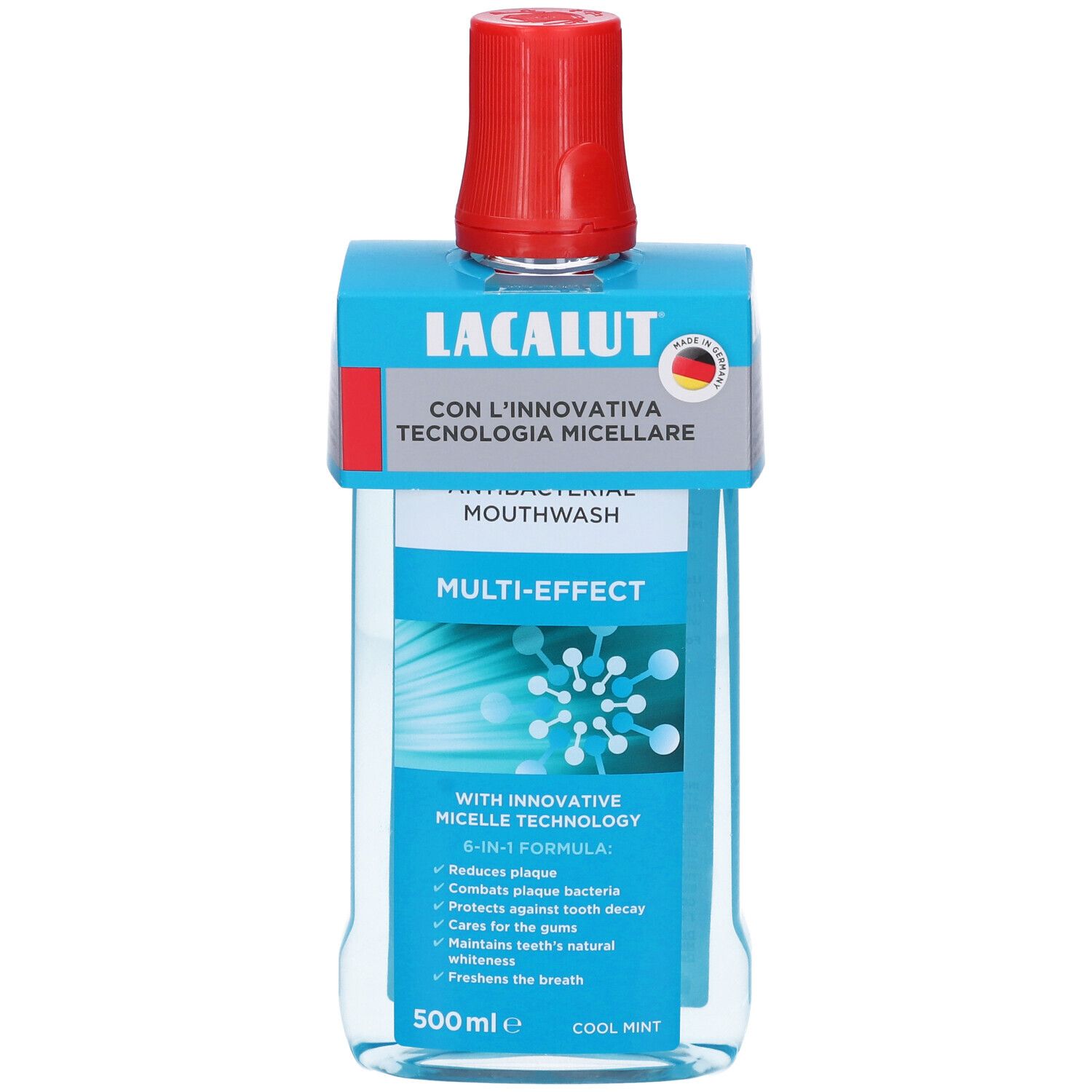 Lacalut Antibakterielle Mundspülung, 500ml, Multi-Effekt, Cool Mint.