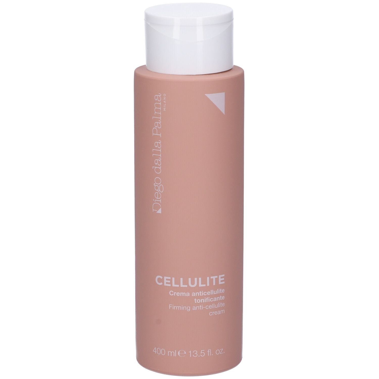 Flacone rosa con tappo bianco. Scritta CELLULITE, Diego Dalla Palma. 400 ml.