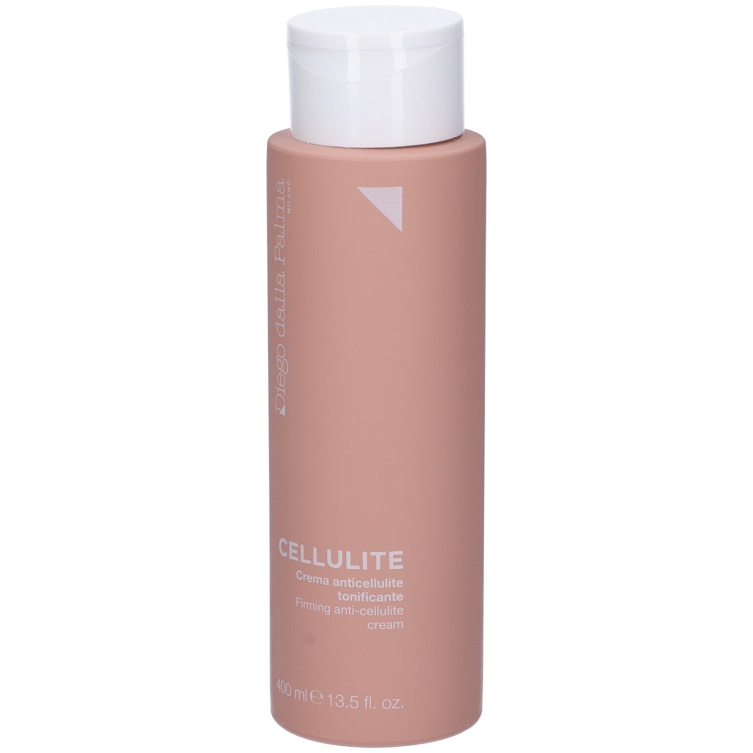 Flacone rosa con tappo bianco. Scritta CELLULITE, Diego Dalla Palma. 400 ml.
