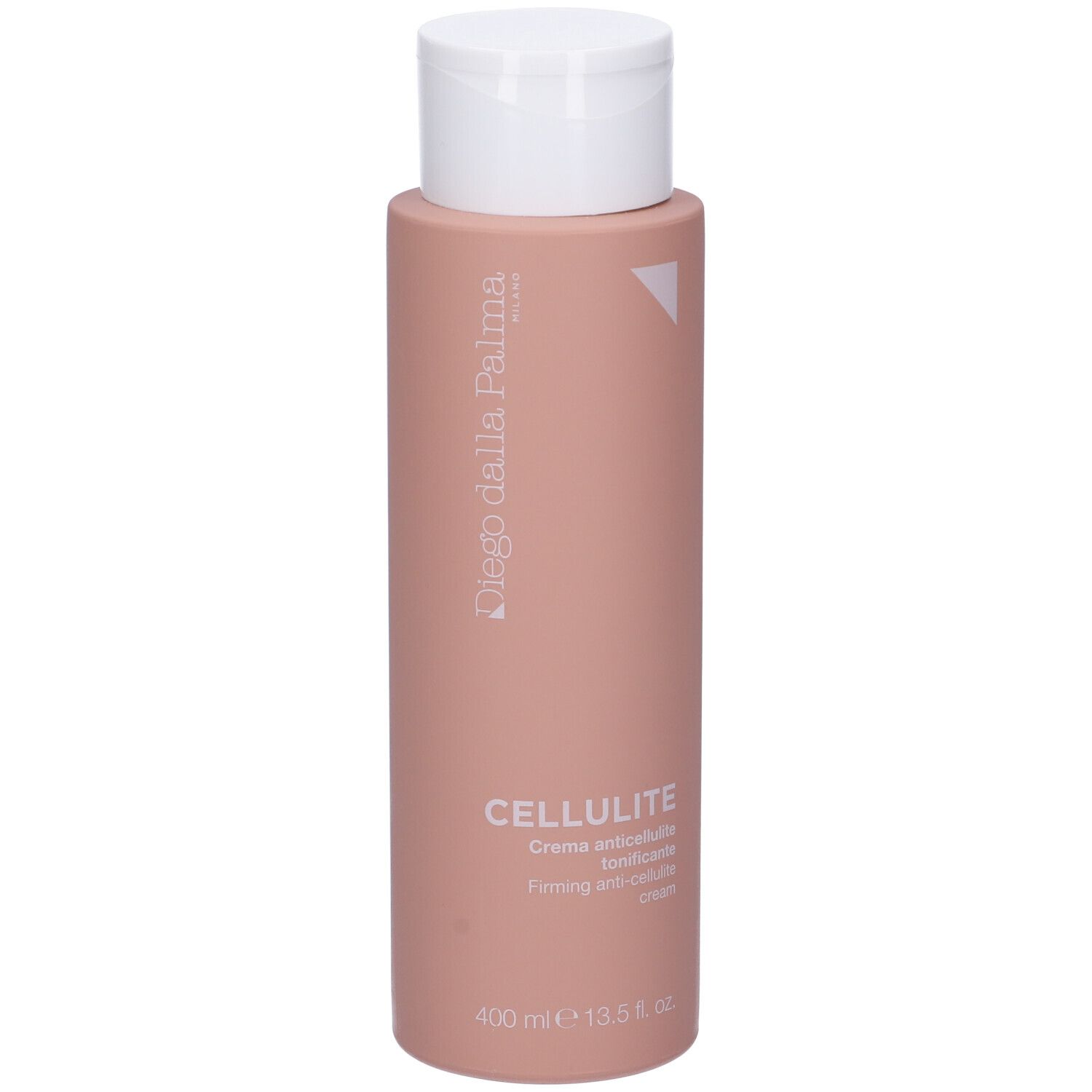 Flacone rosa con tappo bianco. Scritta CELLULITE, Diego Dalla Palma. 400 ml.