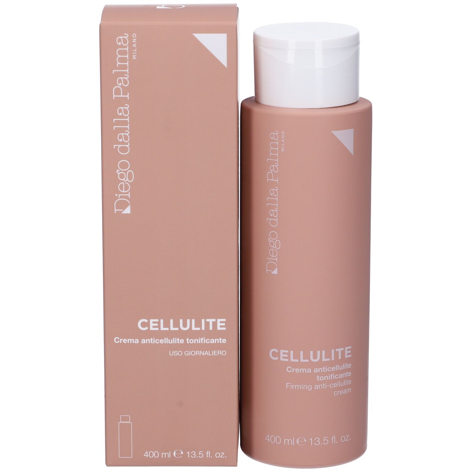 Flacone e scatola rosa. Scritta CELLULITE, Diego Dalla Palma. 400 ml.