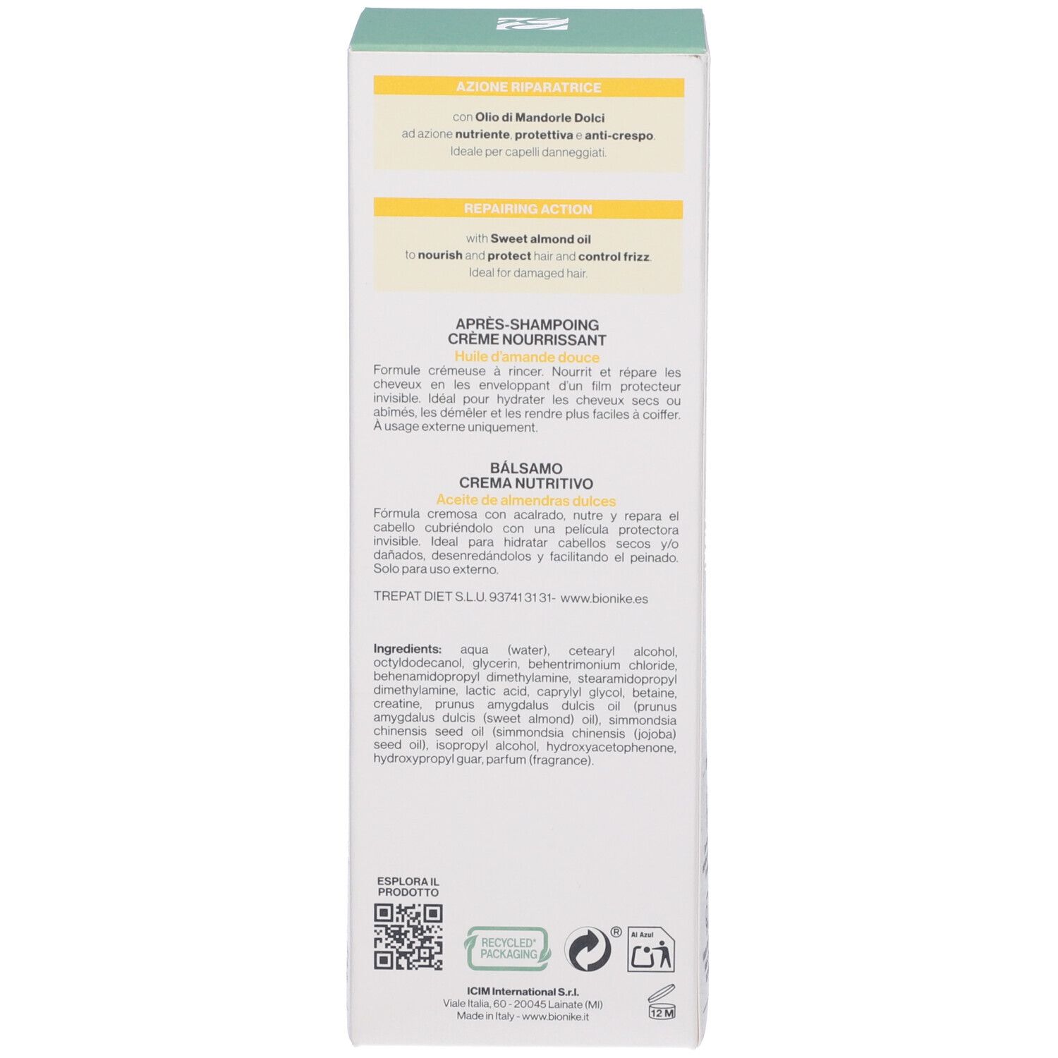 Bionike Haarkur-Verpackung mit Produktinformationen und Inhaltsstoffen.
