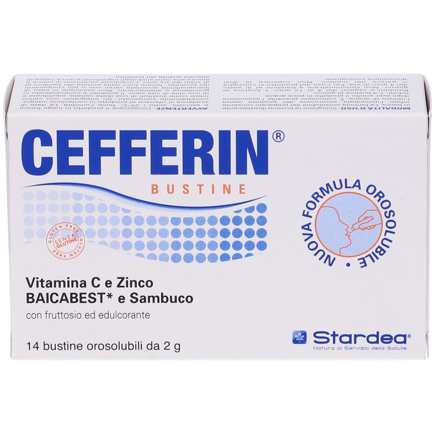 Scatola bianca CEFFERIN con logo e dettagli prodotto. Contiene 14 bustine con Vitamina C, Zinco, Baicabest e Sambuco.