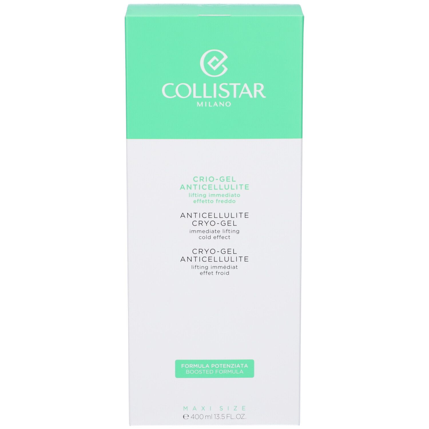 Scatola con scritta: Collistar, Crio-Gel Anticellulite. Maxi Size.