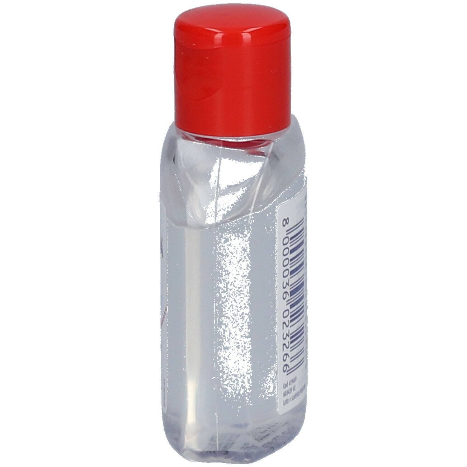 Flacone trasparente con tappo rosso, retro con testo. Scritta: AMUCHINA Gel Xgerm.