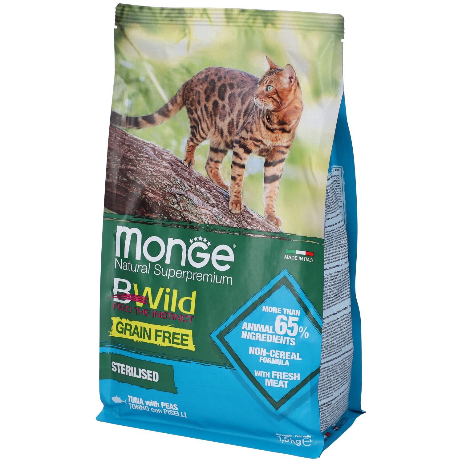 Monge Bwild Grain Free Sterilised per Gatti con Tonno e Piselli 1,5 Kg