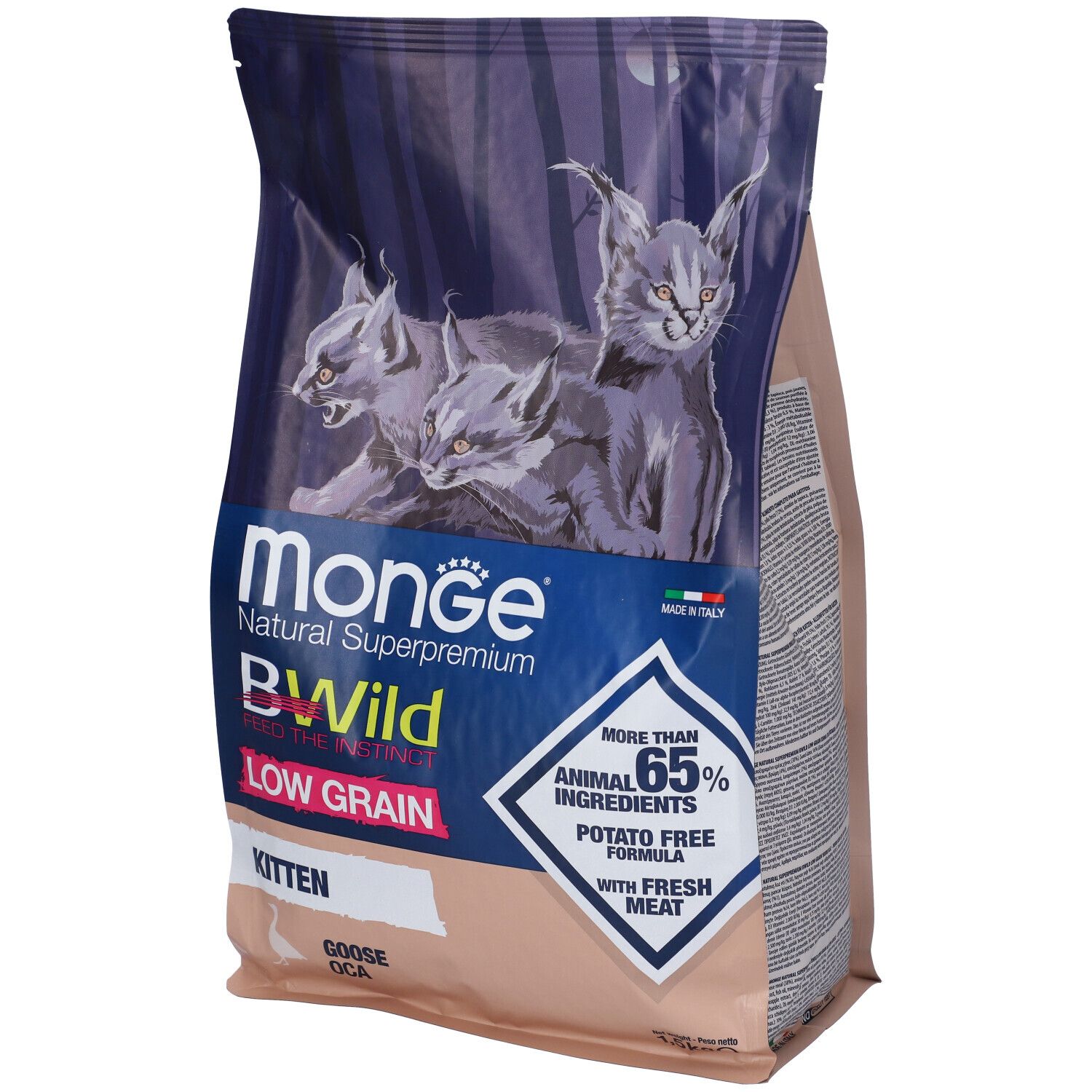 Monge Bwild Low Grain Kitten per Gatti con Oca 1,5 Kg