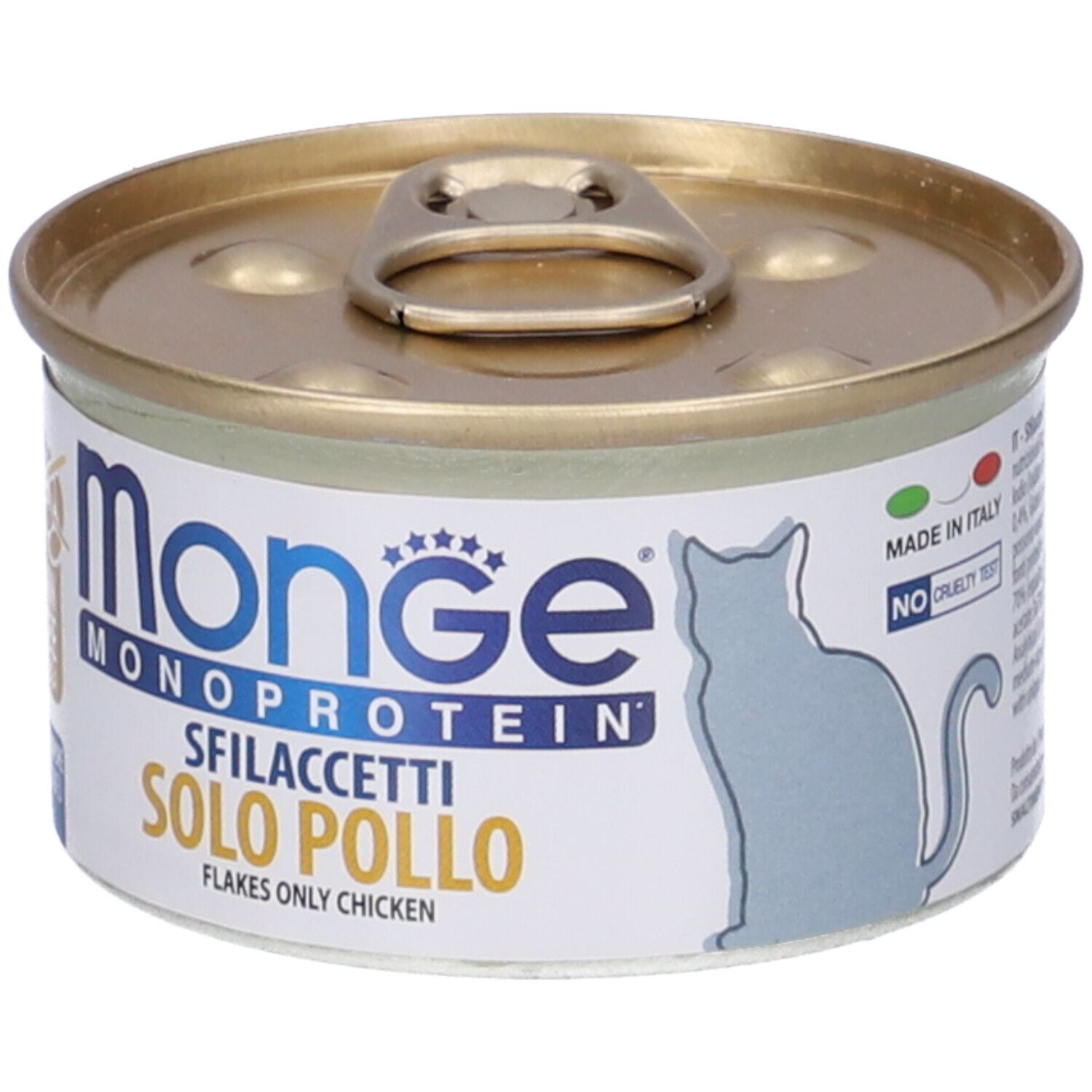 Lattina Monge Monoprotein Sfilaccetti Solo Pollo. Made in Italy. No Cruelty Test. Cibo per gatti.