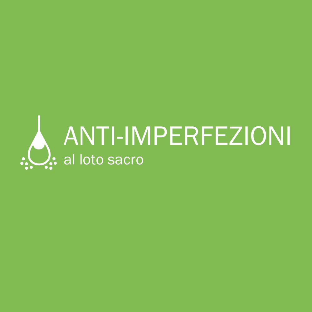 Sfondo verde con testo bianco: ANTI-IMPERFEZIONI, al loto sacro.