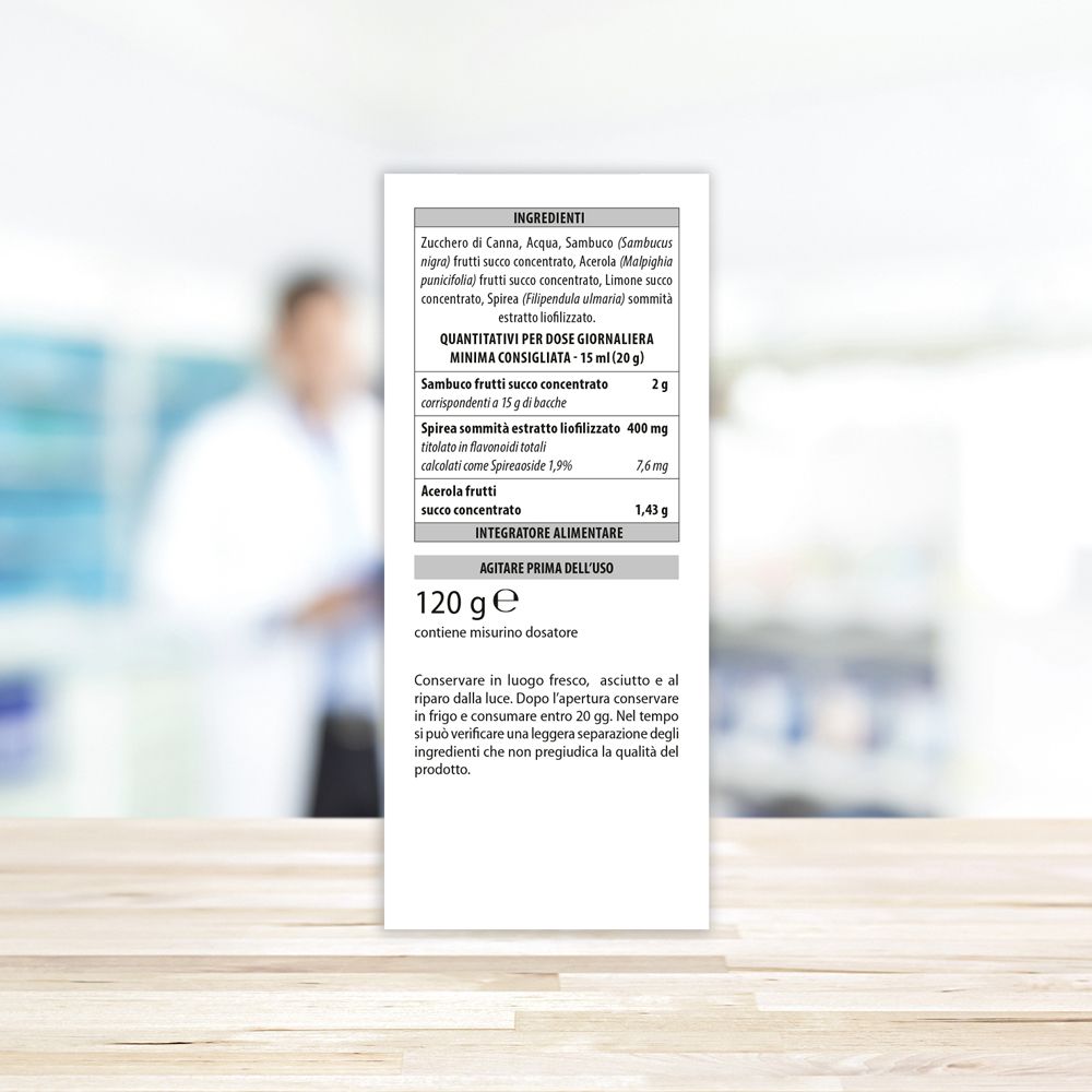 Rückseite der Produktverpackung. Text mit Inhaltsstoffen und Nährwertangaben. 120 g. Agitare prima dell'uso.