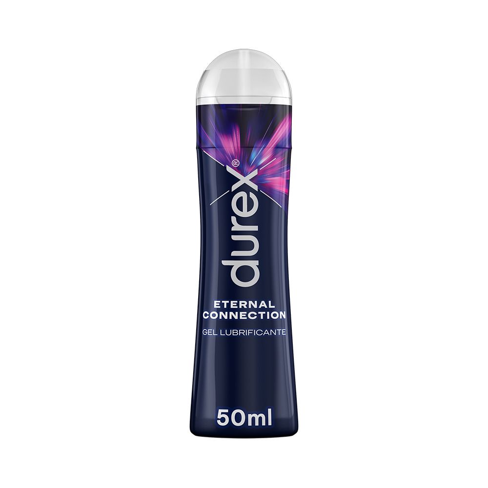Gel Durex Eternal Connection. Flacone blu con tappo bianco. 50ml. Nome del prodotto e marchio visibili.